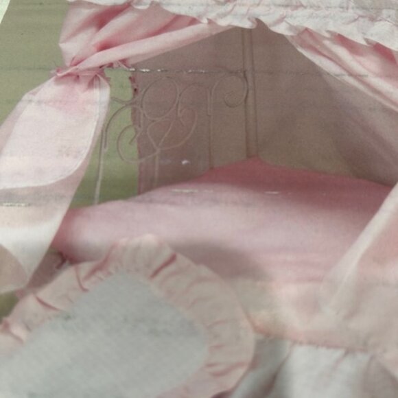 Pink Gingham Doll Bed W/ Canopy White Scroll Metal fits approx 18" NIB - Picture 4 of 5